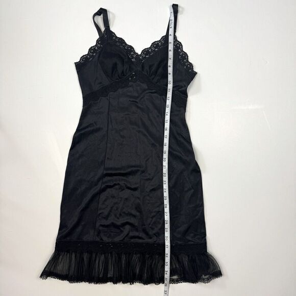 VTG 60s Movie Star Nylon Black Whimsygoth Slip Dress w Lace Ruffles, Sz. S - Picture 13 of 13